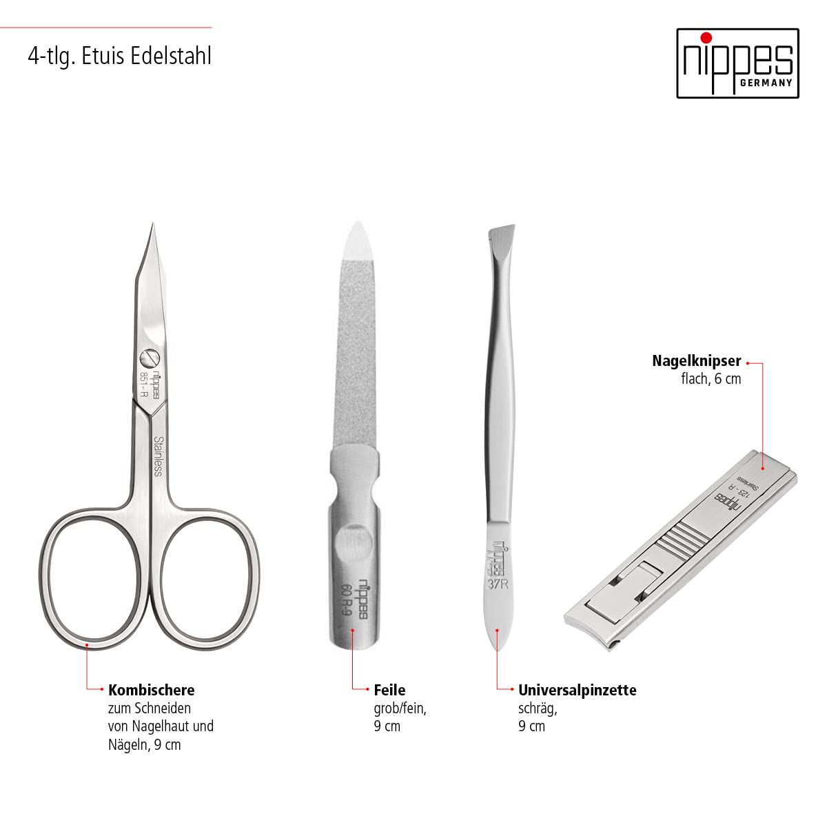 1028 Manik re-Set, Falt-Leder Etui mit Druckverschluss schwarz 4-tlg.